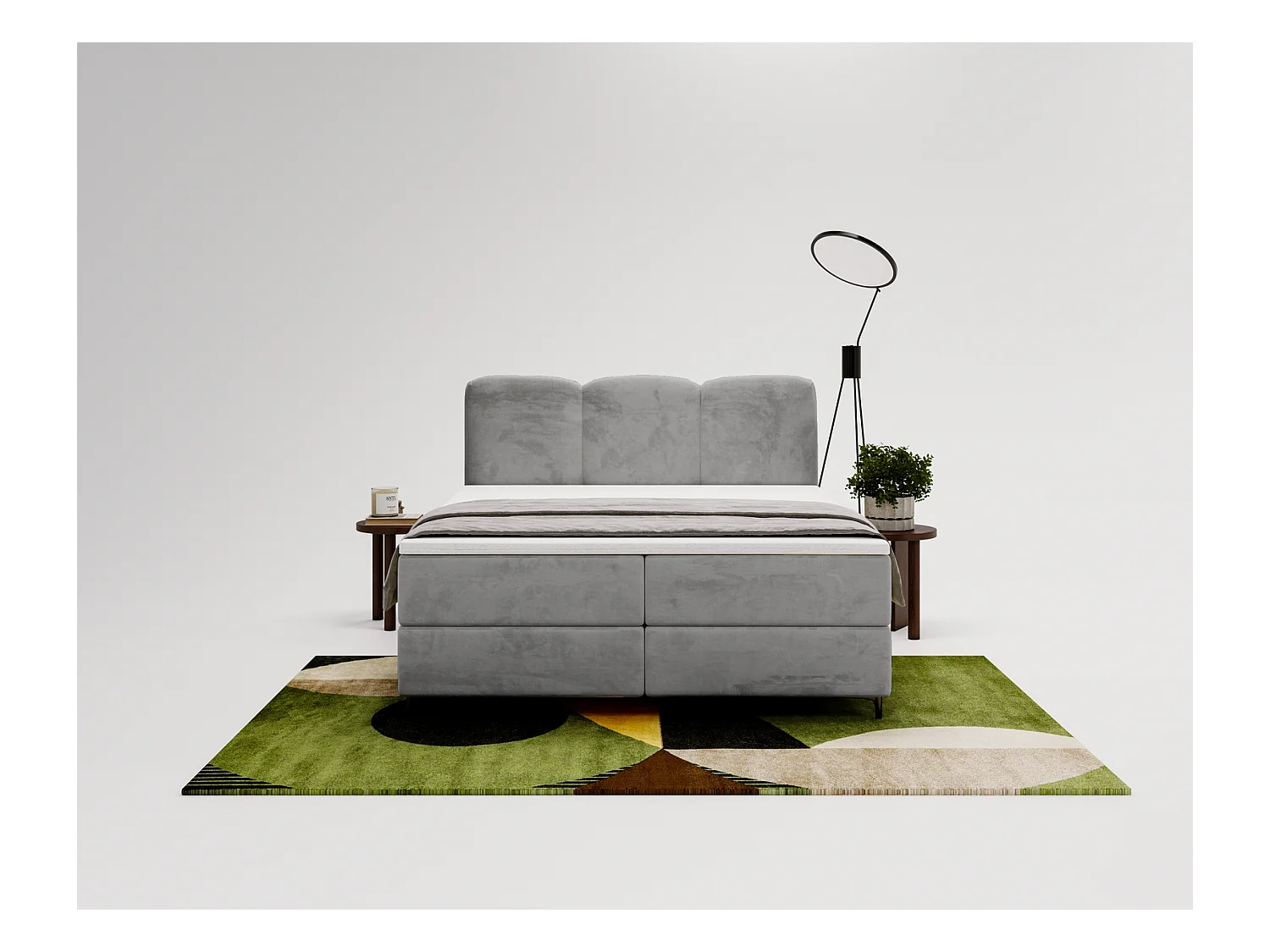 Emporius Malaga Box łóżko kontynentalne z topperem 140x200 - łóżko z dwoma pojemnikami i materacem H3, tkanina aksamitna, szary (Magic Velvet 2217)