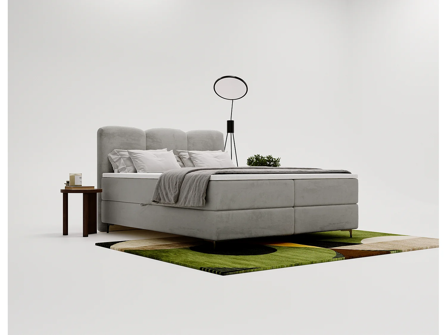 Emporius Malaga Box Lit double 140x200 avec coffre - Lit + matelas + surmatelas, lit adulte 140x200 Gris (Magic Velvet 2217)