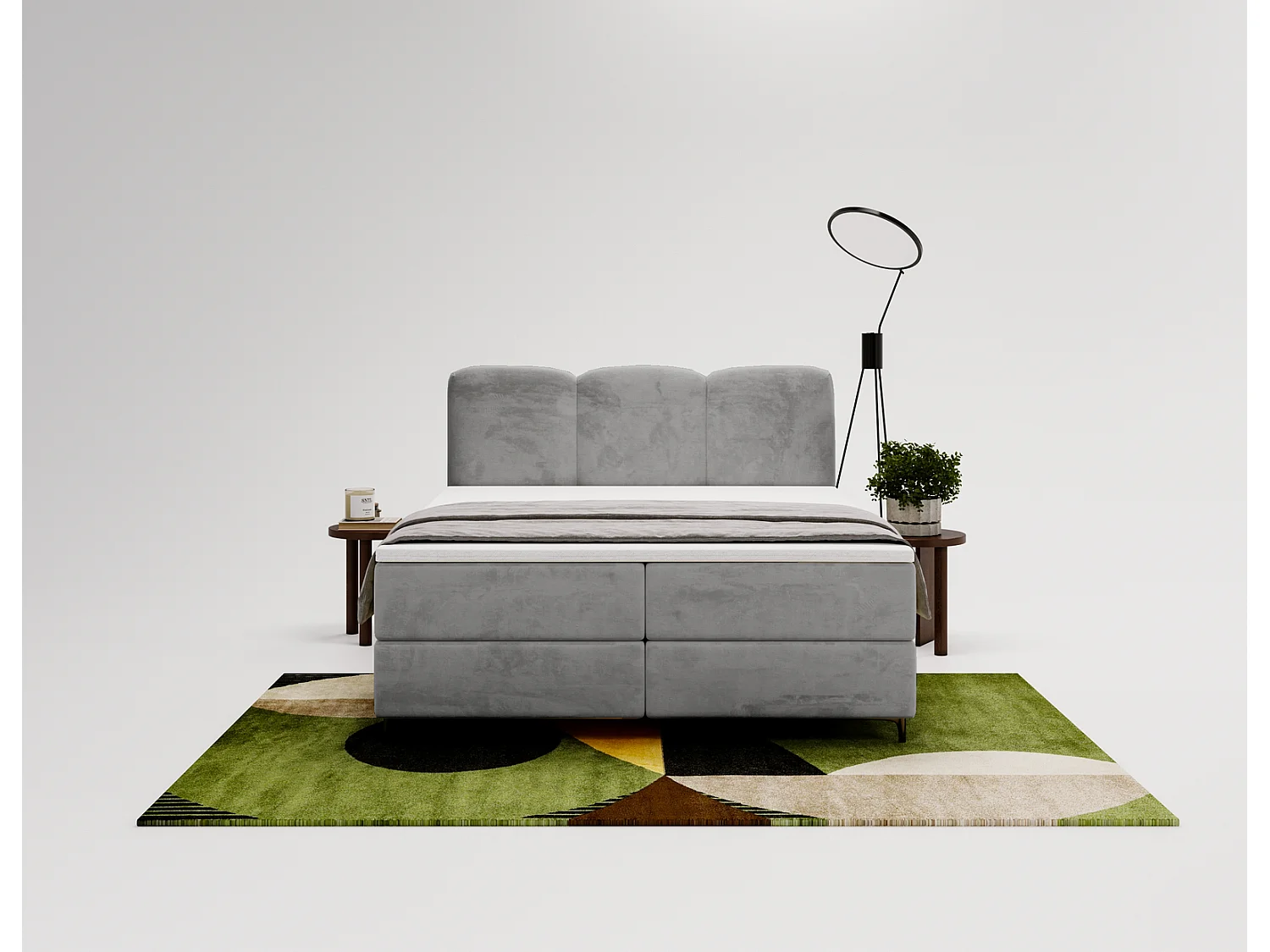 Emporius Malaga Box Lit double 140x200 avec coffre - Lit + matelas + surmatelas, lit adulte 140x200 Gris (Magic Velvet 2217)