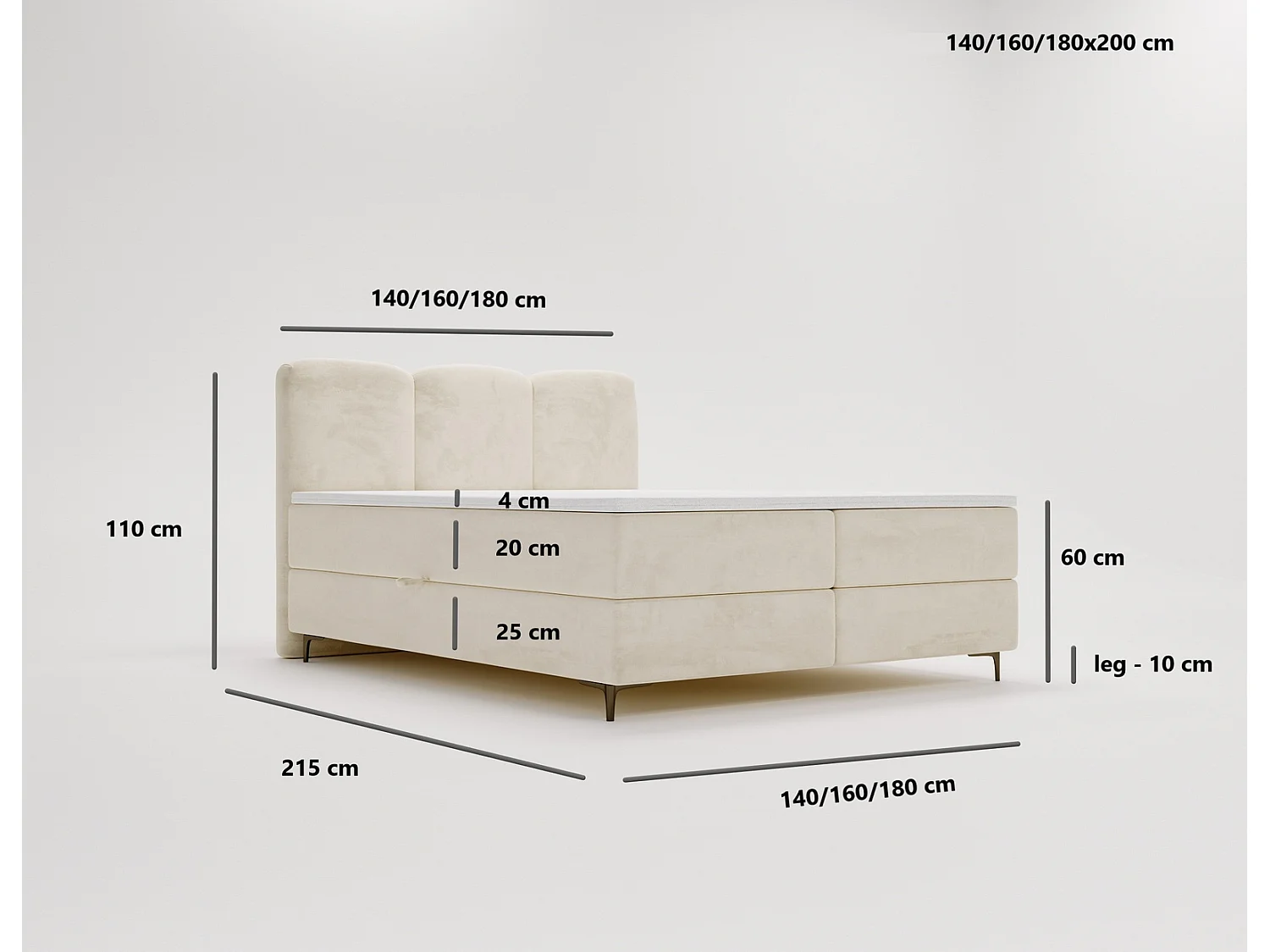 Emporius Malaga Box Lit double 140x200 avec coffre - Lit + matelas + surmatelas, lit adulte 140x200 Gris (Magic Velvet 2217)