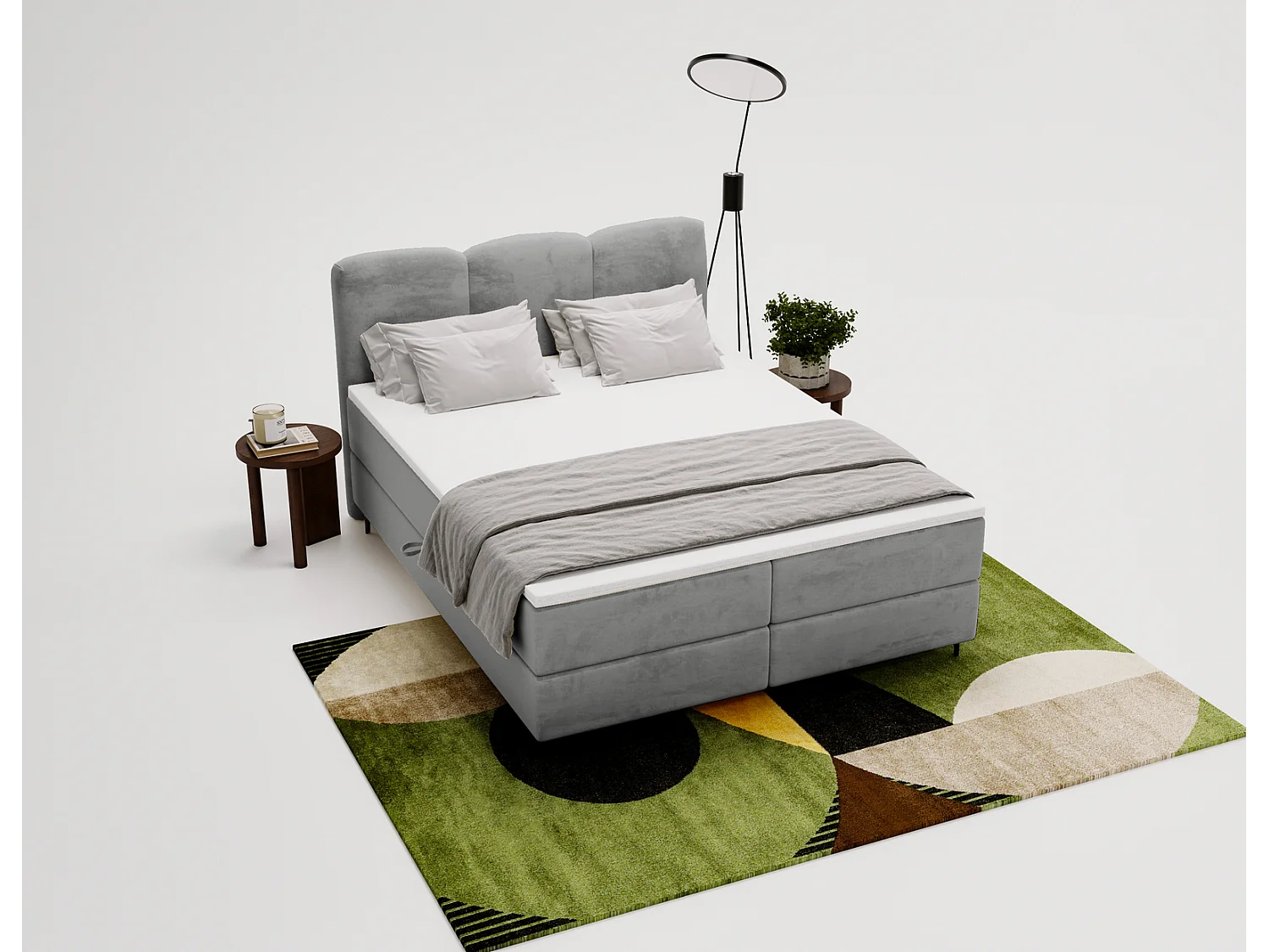 Emporius Malaga Box gestoffeerd bed 140x200 met matras H3 - boxspringbed, bed met opbergruimte en topper - fluweel grijs (Magic Velvet 2217)