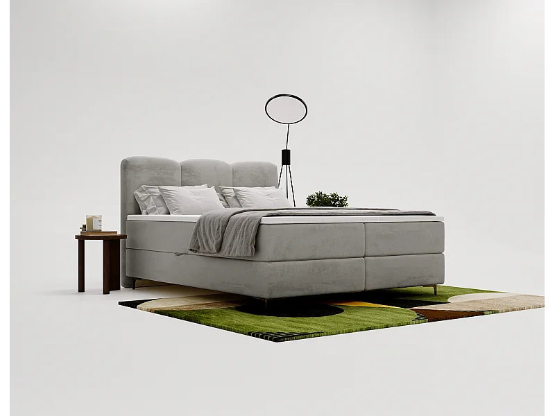 Emporius Malaga Box Lit double 140x200 avec coffre - Lit + matelas + surmatelas, lit adulte 140x200 Gris (Magic Velvet 2217)