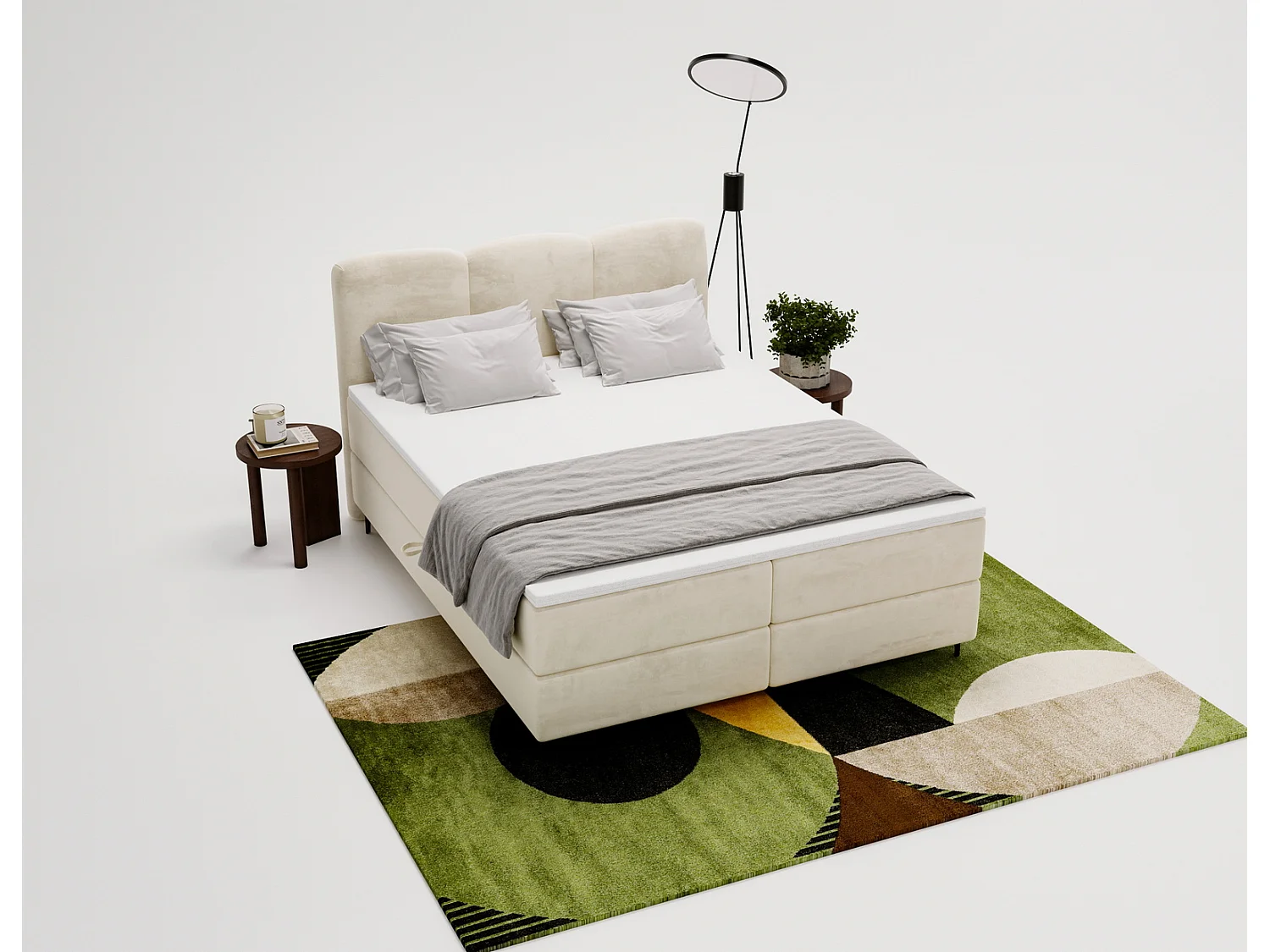 Emporius Malaga Box Lit double 160x200 avec coffre - Lit + matelas + surmatelas, lit adulte 160x200 Beige (Magic Velvet 2201)