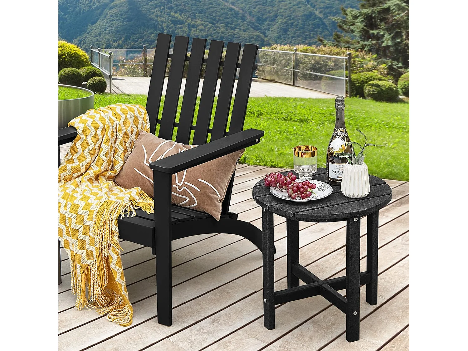 Bijzettafel kleine tuintafel van UV-bestendige kunststof balkontafel weerbestendig voor terras balkon tuin 46 x 46 x 46 cm zwart ZB32162