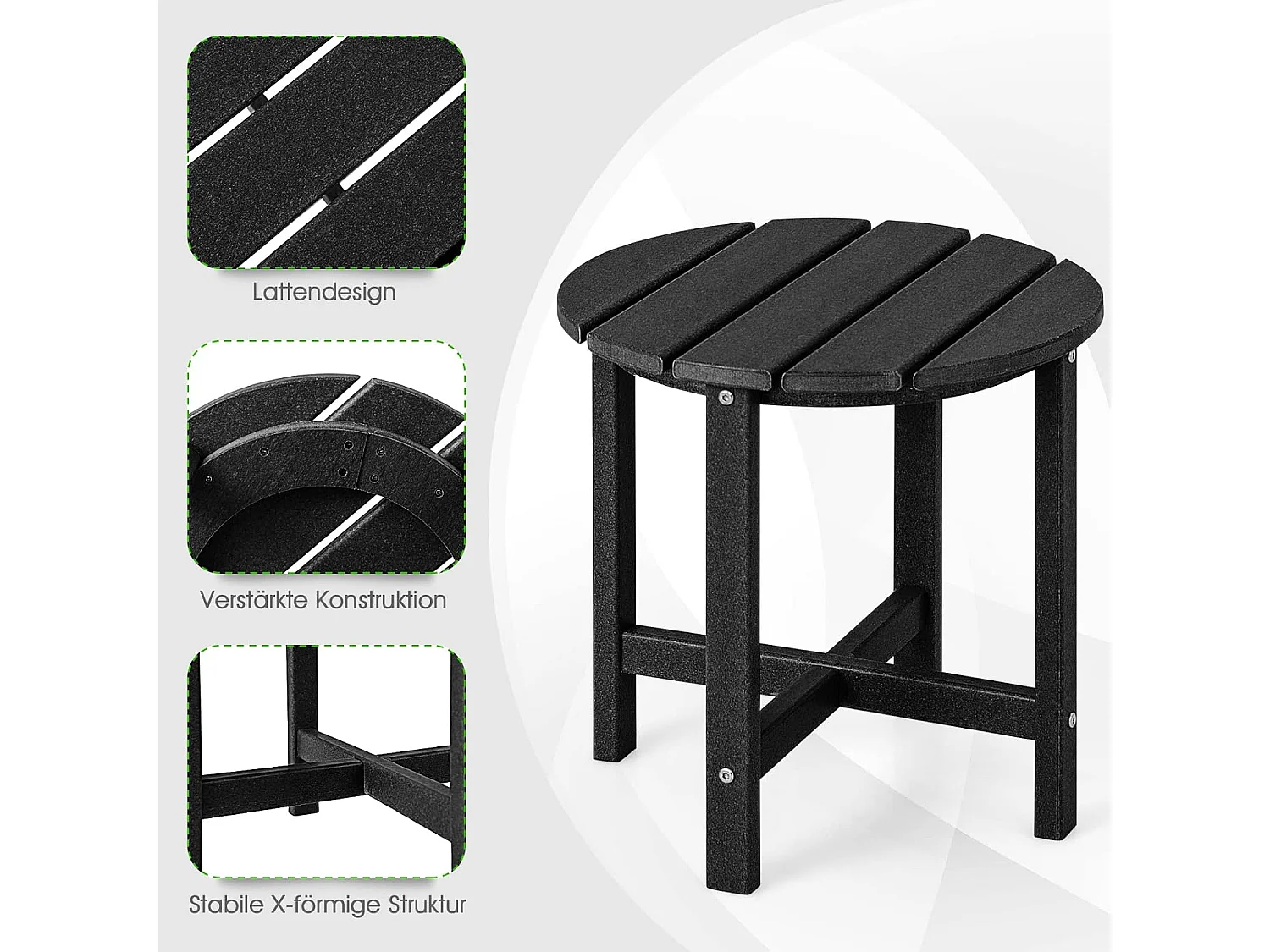 Bijzettafel kleine tuintafel van UV-bestendige kunststof balkontafel weerbestendig voor terras balkon tuin 46 x 46 x 46 cm zwart ZB32162