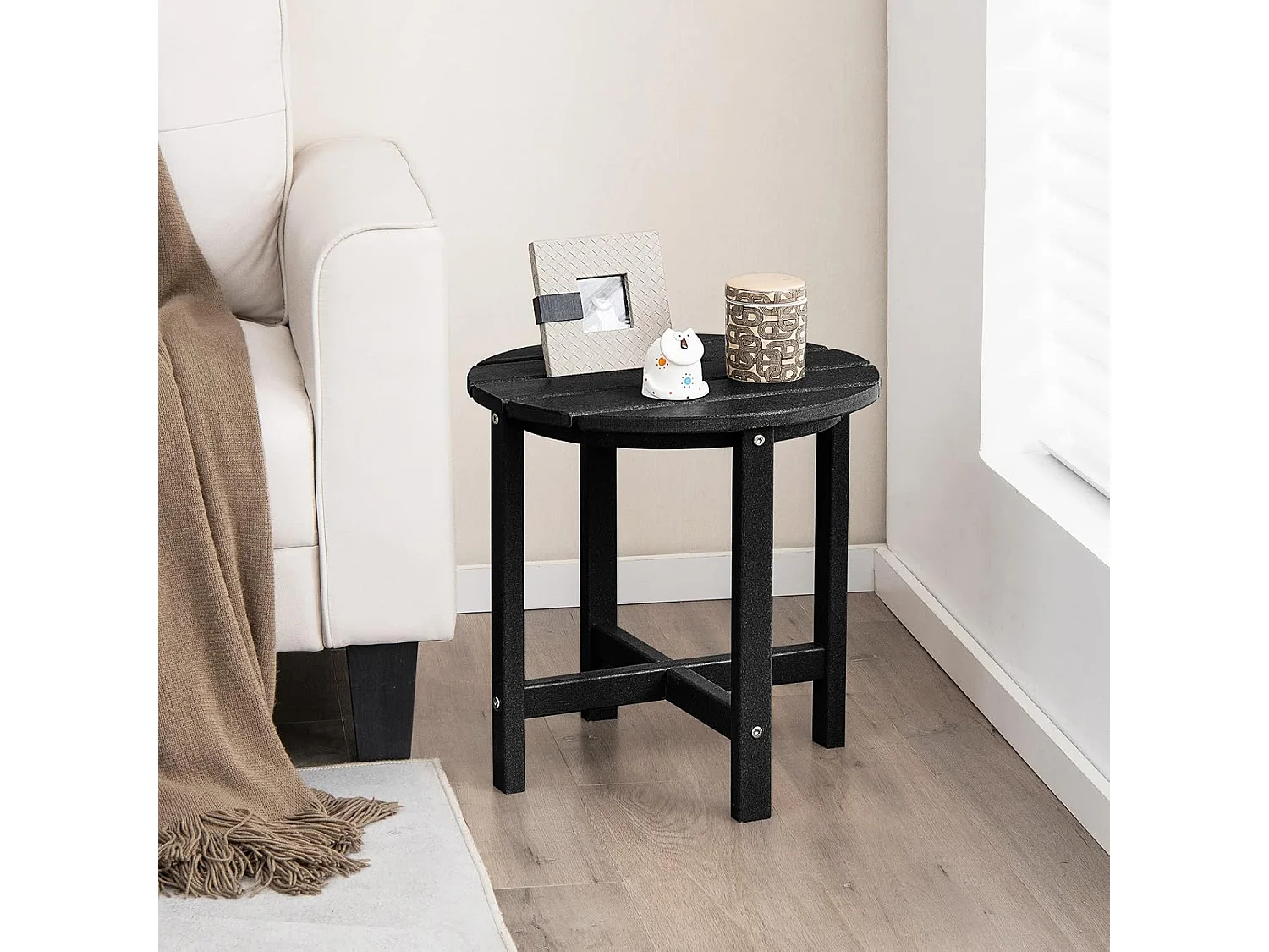 Bijzettafel kleine tuintafel van UV-bestendige kunststof balkontafel weerbestendig voor terras balkon tuin 46 x 46 x 46 cm zwart ZB32162