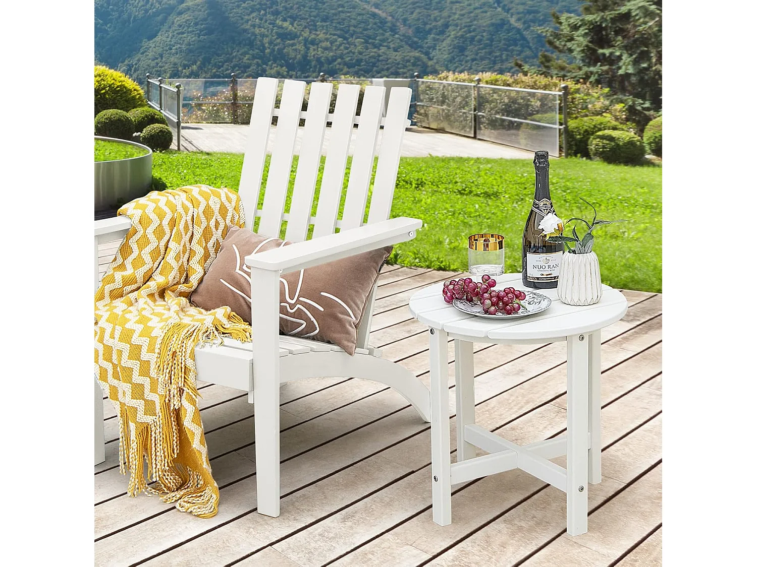 Bijzettafel, kleine tuintafel van uv-bestendig kunststof, balkontafel, weerbestendig, voor terras, balkon, tuin, 46 x 46 x 46 cm, wit ZB32162