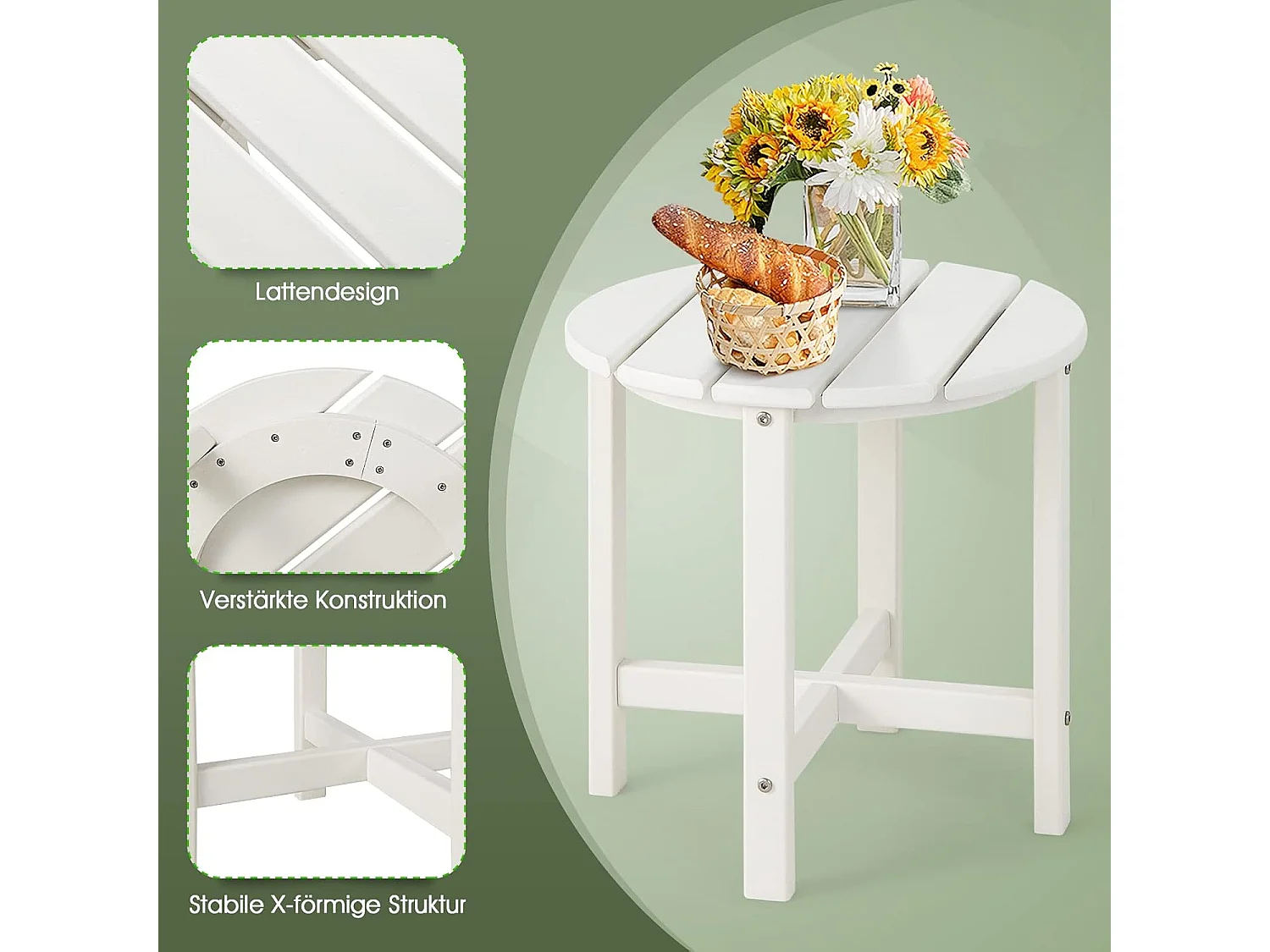 Bijzettafel, kleine tuintafel van uv-bestendig kunststof, balkontafel, weerbestendig, voor terras, balkon, tuin, 46 x 46 x 46 cm, wit ZB32162