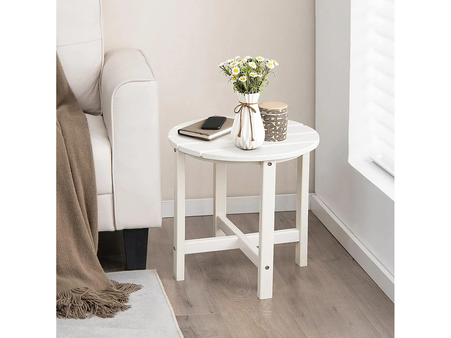 Bijzettafel, kleine tuintafel van uv-bestendig kunststof, balkontafel, weerbestendig, voor terras, balkon, tuin, 46 x 46 x 46 cm, wit ZB32162