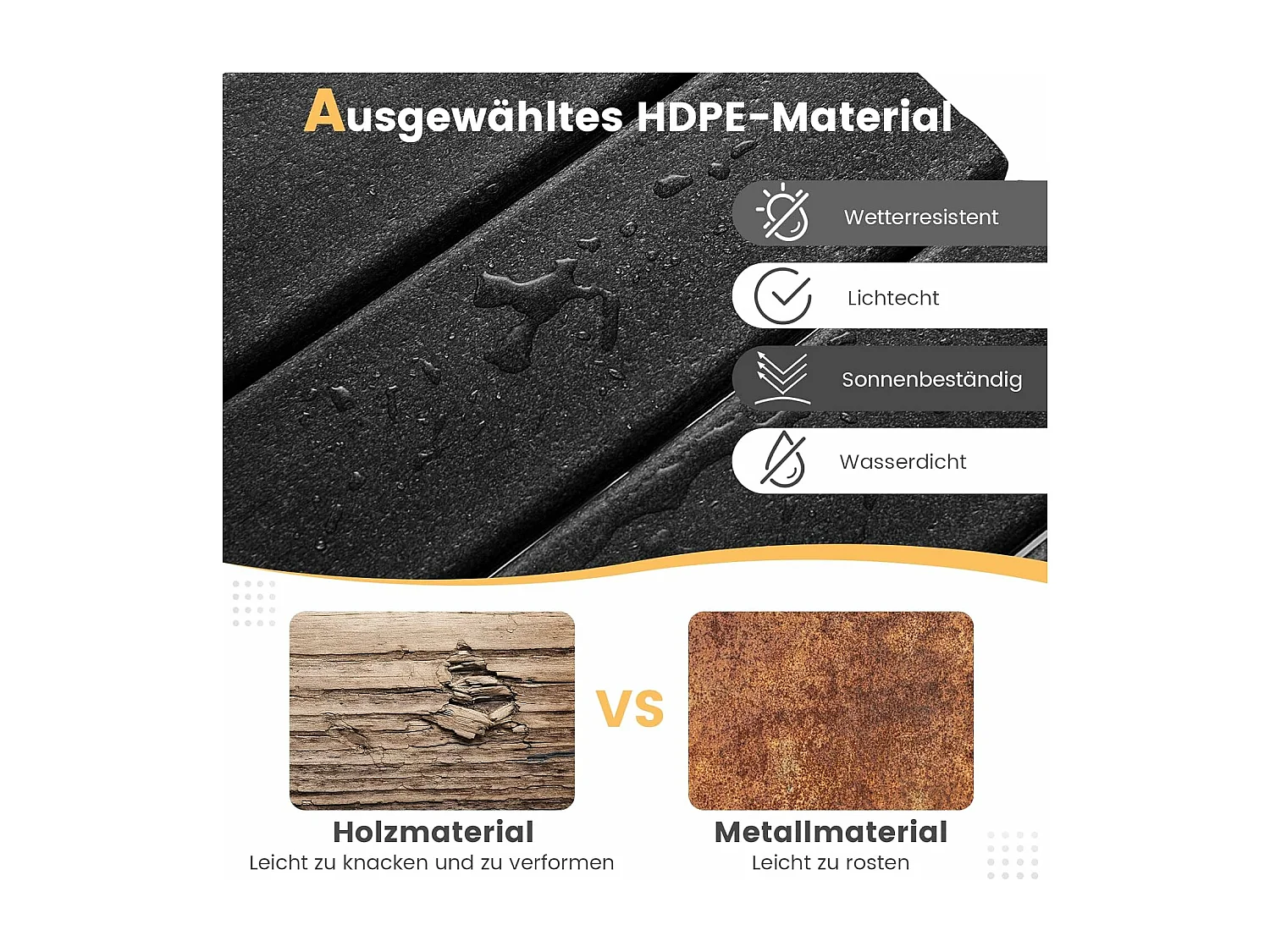 Bijzettafel kleine tuintafel van UV-bestendige kunststof balkontafel weerbestendig voor terras balkon tuin 35,5 x 35,5 x 46,5 cm zwart ZB32151