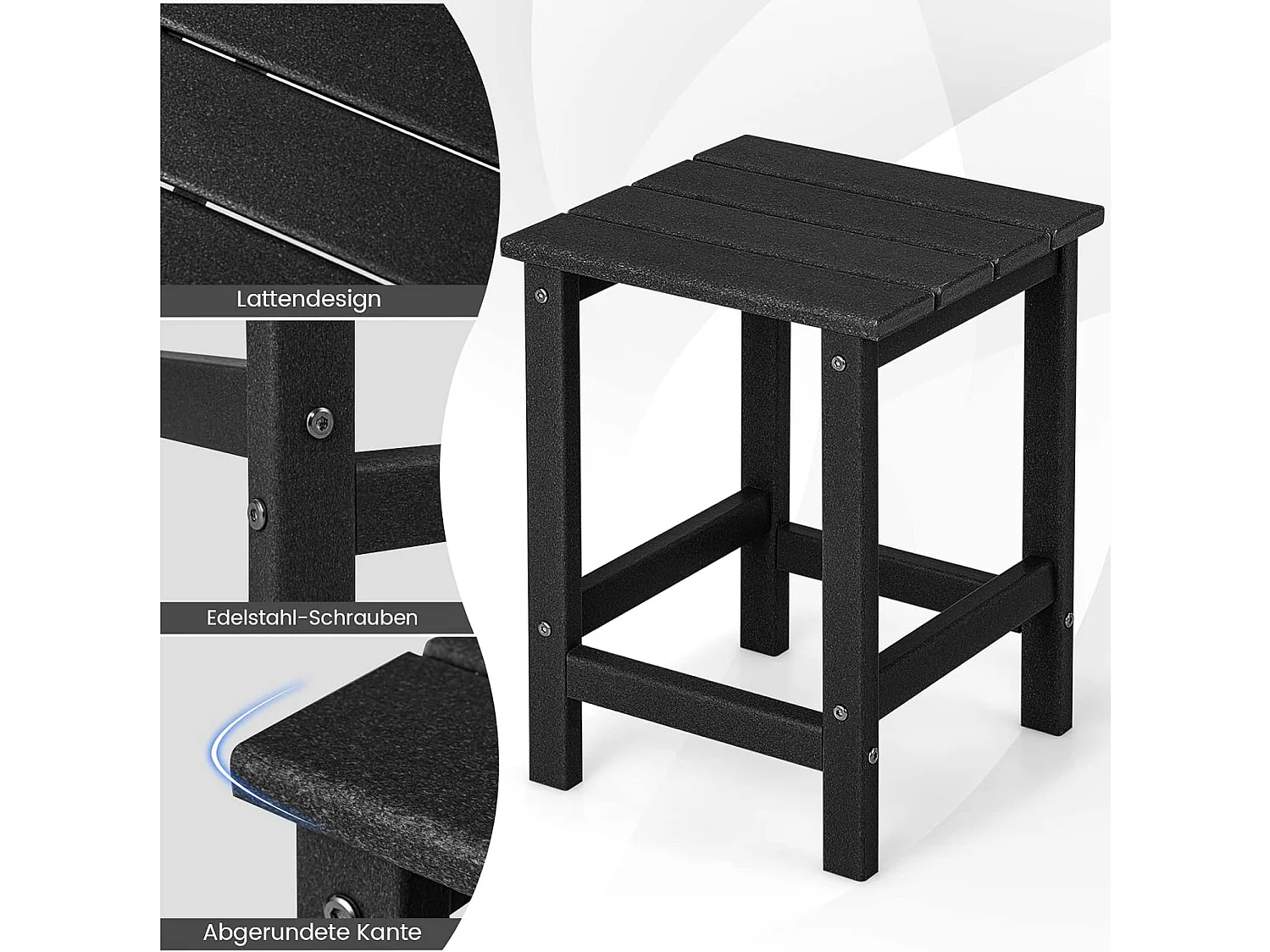 Bijzettafel kleine tuintafel van UV-bestendige kunststof balkontafel weerbestendig voor terras balkon tuin 35,5 x 35,5 x 46,5 cm zwart ZB32151