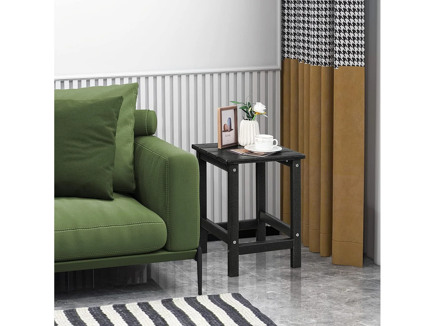 Bijzettafel kleine tuintafel van UV-bestendige kunststof balkontafel weerbestendig voor terras balkon tuin 35,5 x 35,5 x 46,5 cm zwart ZB32151