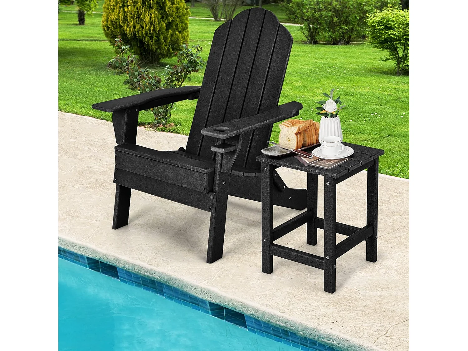 Bijzettafel kleine tuintafel van UV-bestendige kunststof balkontafel weerbestendig voor terras balkon tuin 35,5 x 35,5 x 46,5 cm zwart ZB32151