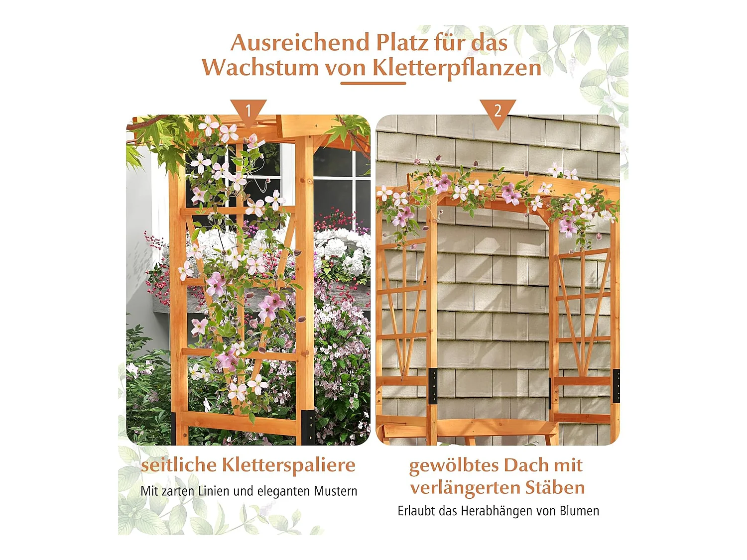 Rozenboog met bank, houten boog voor klimplanten, 2-zits tuinbank met klimhulp, zitbank met rankrooster, klimboog voor tuin, 120 x 58 x 189 cm ZB33820