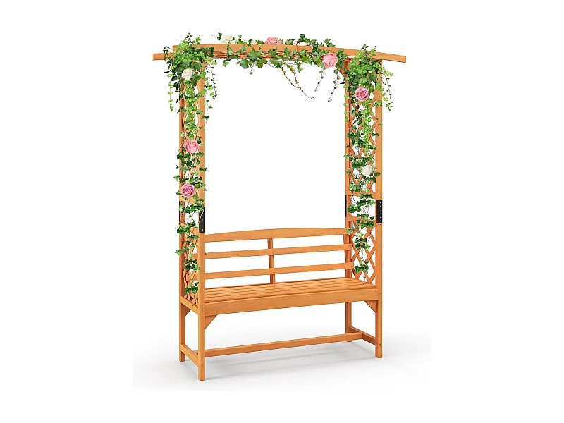 Rozenboog met bank, houten boog voor klimplanten, 2-zits tuinbank met klimhulp, zitbank met rankrooster, klimboog voor tuin, 160 x 50 x 199 cm ZB33821
