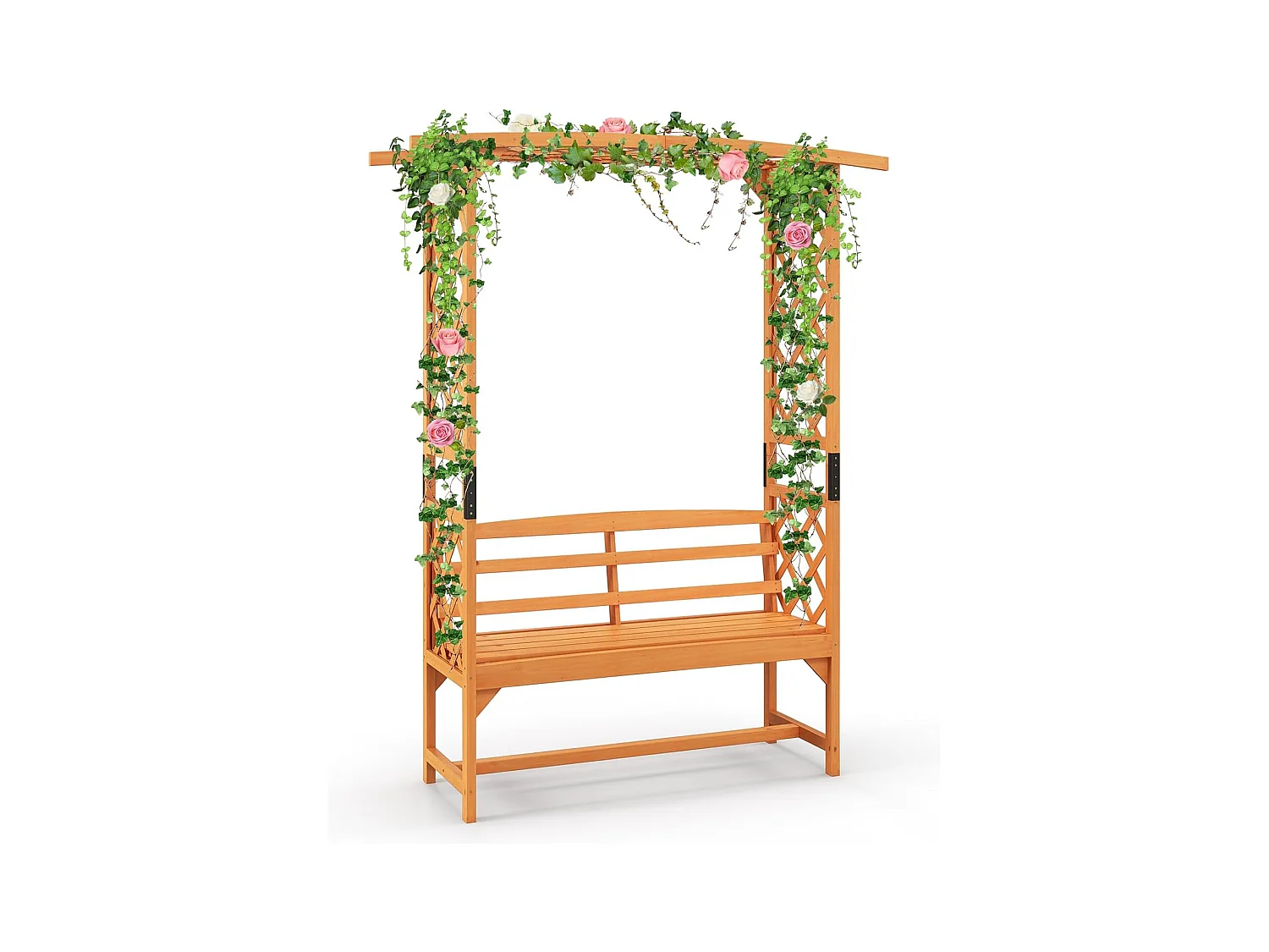 Rozenboog met bank, houten boog voor klimplanten, 2-zits tuinbank met klimhulp, zitbank met rankrooster, klimboog voor tuin, 160 x 50 x 199 cm ZB33821