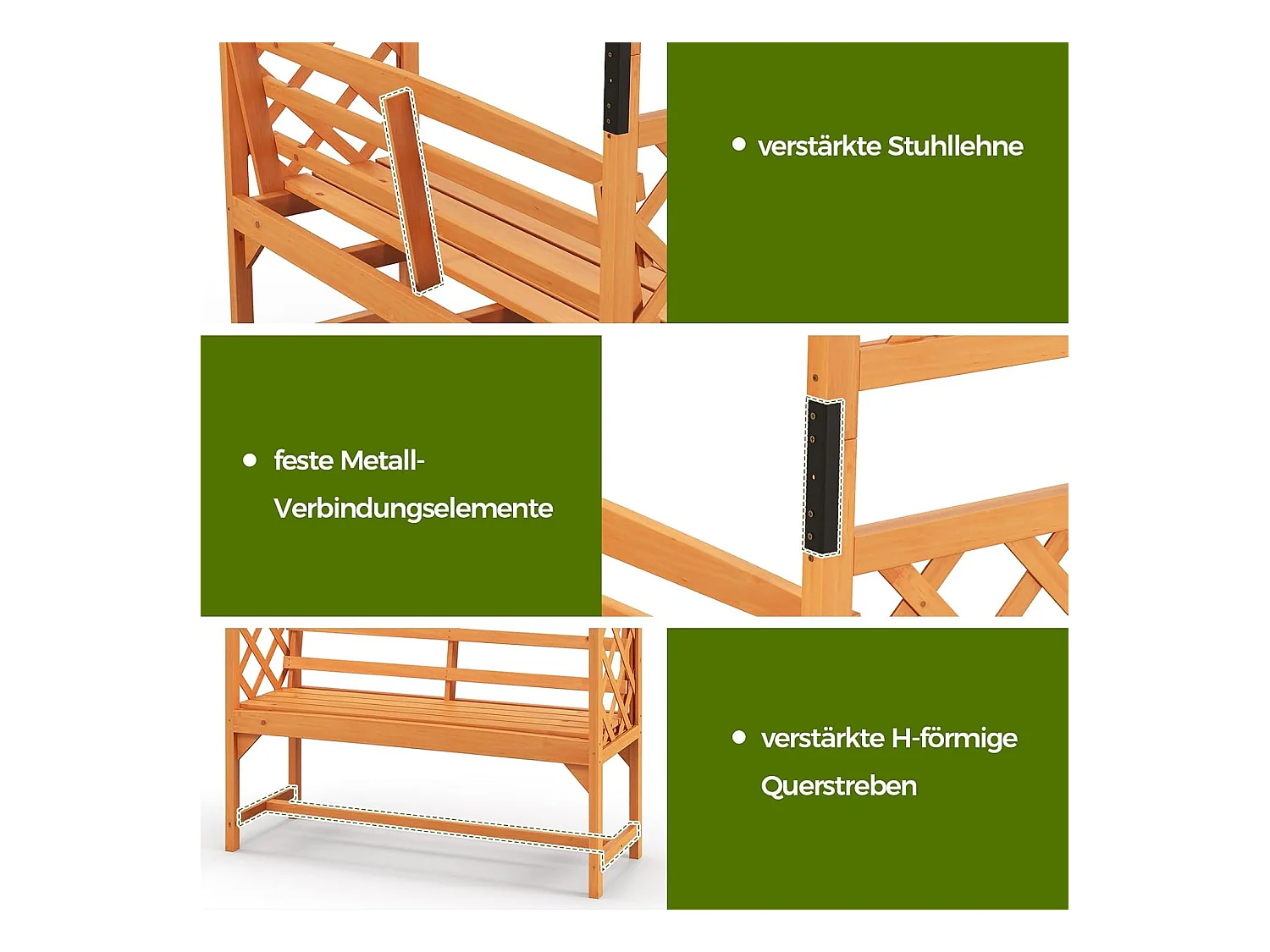 Rozenboog met bank, houten boog voor klimplanten, 2-zits tuinbank met klimhulp, zitbank met rankrooster, klimboog voor tuin, 160 x 50 x 199 cm ZB33821