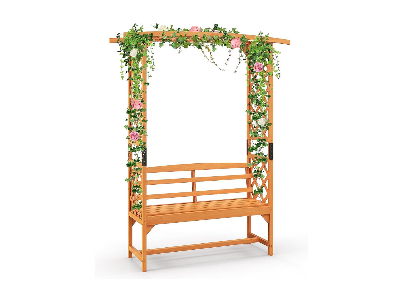 Outsunny Plantenboog Met Bank Zitbank Boog Trellis Rooster Tuin Gewelfd Dak Metaal Zwart 152 X 58 X 207 Cm~16adrou781g01