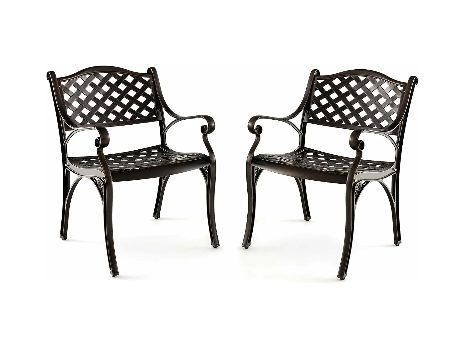 Set van 2 tuinstoelen van gegoten aluminium, weerbestendige terrasstoelen met armleuningen, balkonstoelen voor tuin, balkon, achtertuin ZB33680