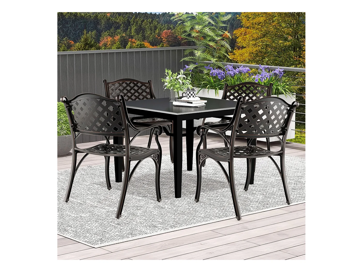 Set van 2 tuinstoelen van gegoten aluminium, weerbestendige terrasstoelen met armleuningen, balkonstoelen voor tuin, balkon, achtertuin ZB33680