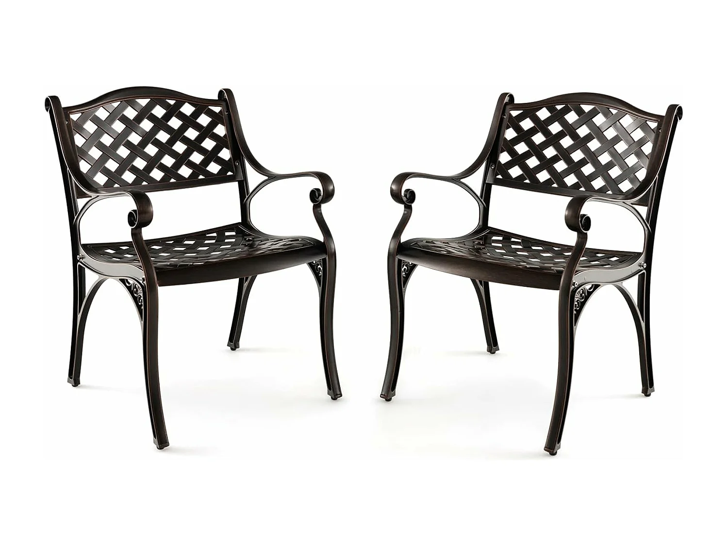 Set van 2 tuinstoelen van gegoten aluminium, weerbestendige terrasstoelen met armleuningen, balkonstoelen voor tuin, balkon, achtertuin ZB33680