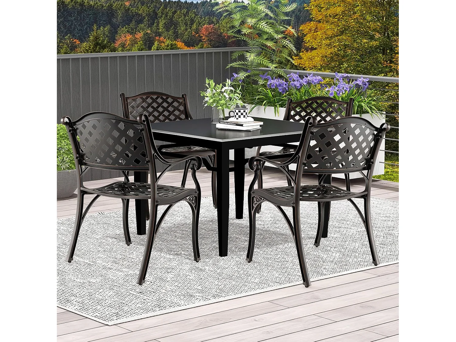 Set van 2 tuinstoelen van gegoten aluminium, weerbestendige terrasstoelen met armleuningen, balkonstoelen voor tuin, balkon, achtertuin ZB33680