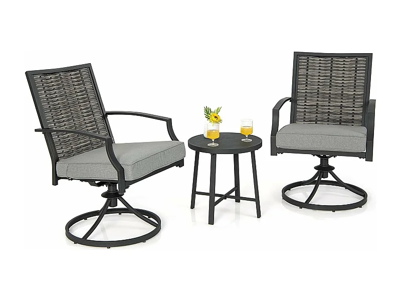 Rotan tuinmeubelset, balkonmeubelen incl. 2 stoelen met draaifunctie, kussen & tafel, balkonset, terrasmeubels, tuingarnituur, zitgroep voor tuin, balkon, terras