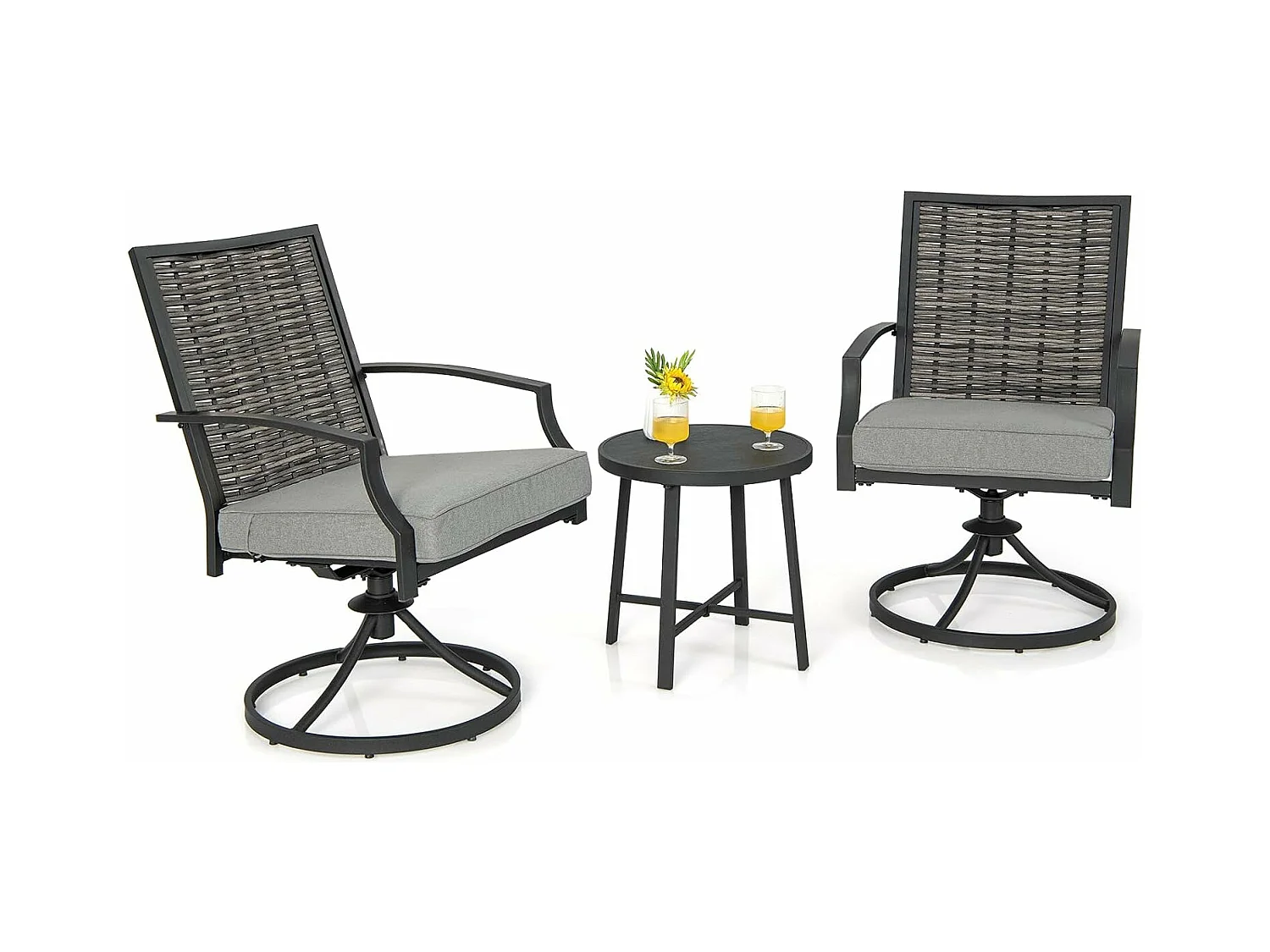 Rotan tuinmeubelset, balkonmeubelen incl. 2 stoelen met draaifunctie, kussen & tafel, balkonset, terrasmeubels, tuingarnituur, zitgroep voor tuin, balkon, terras