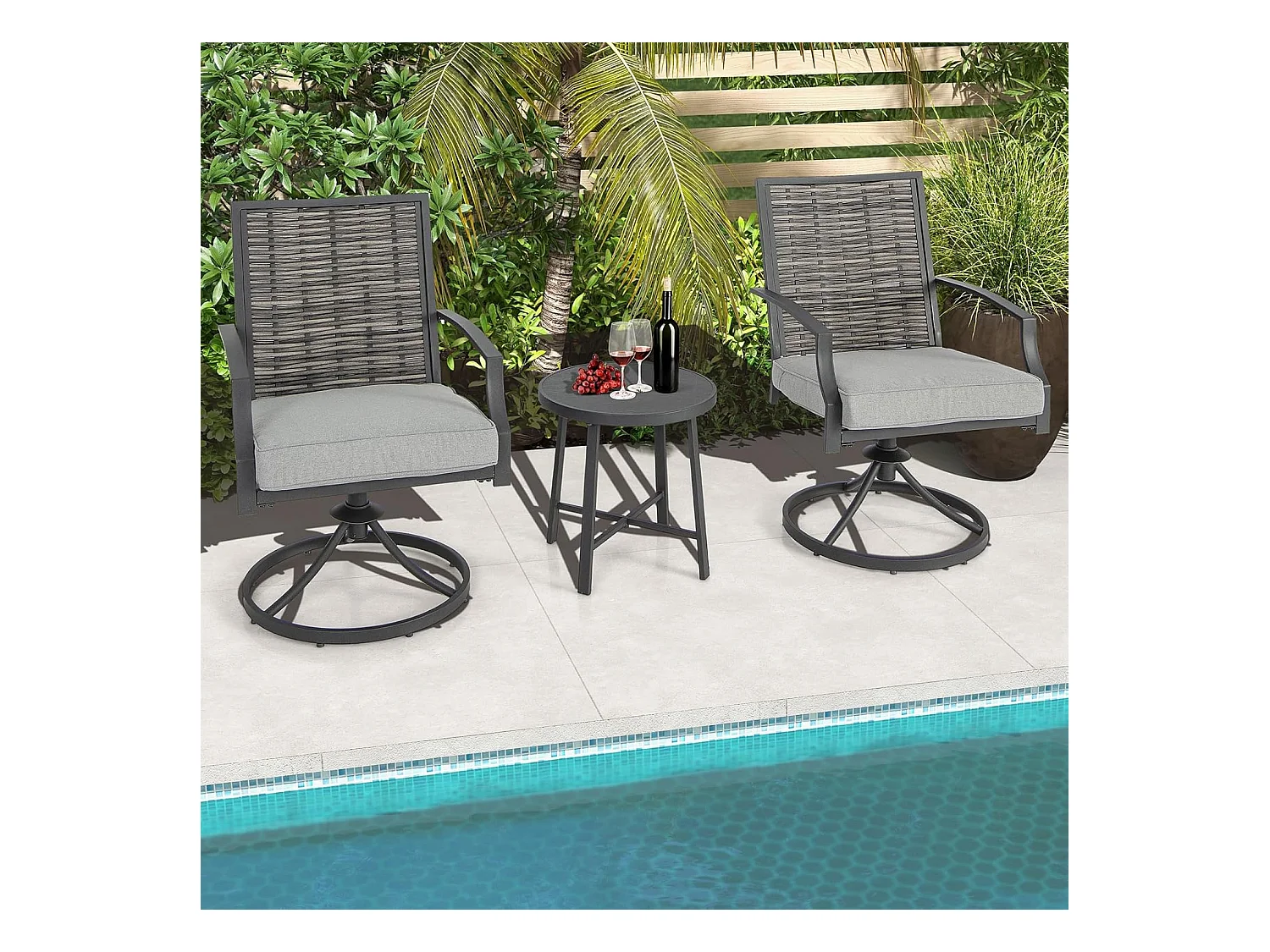 Rotan tuinmeubelset, balkonmeubelen incl. 2 stoelen met draaifunctie, kussen & tafel, balkonset, terrasmeubels, tuingarnituur, zitgroep voor tuin, balkon, terras