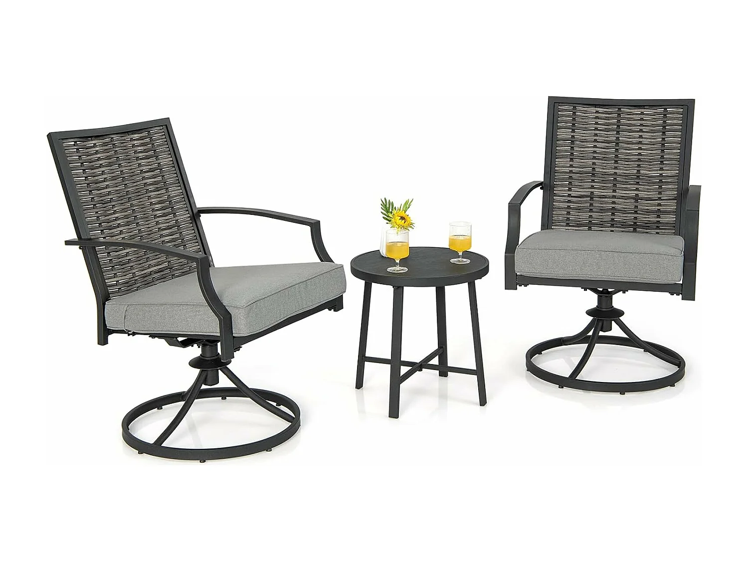 Rotan tuinmeubelset, balkonmeubelen incl. 2 stoelen met draaifunctie, kussen & tafel, balkonset, terrasmeubels, tuingarnituur, zitgroep voor tuin, balkon, terras