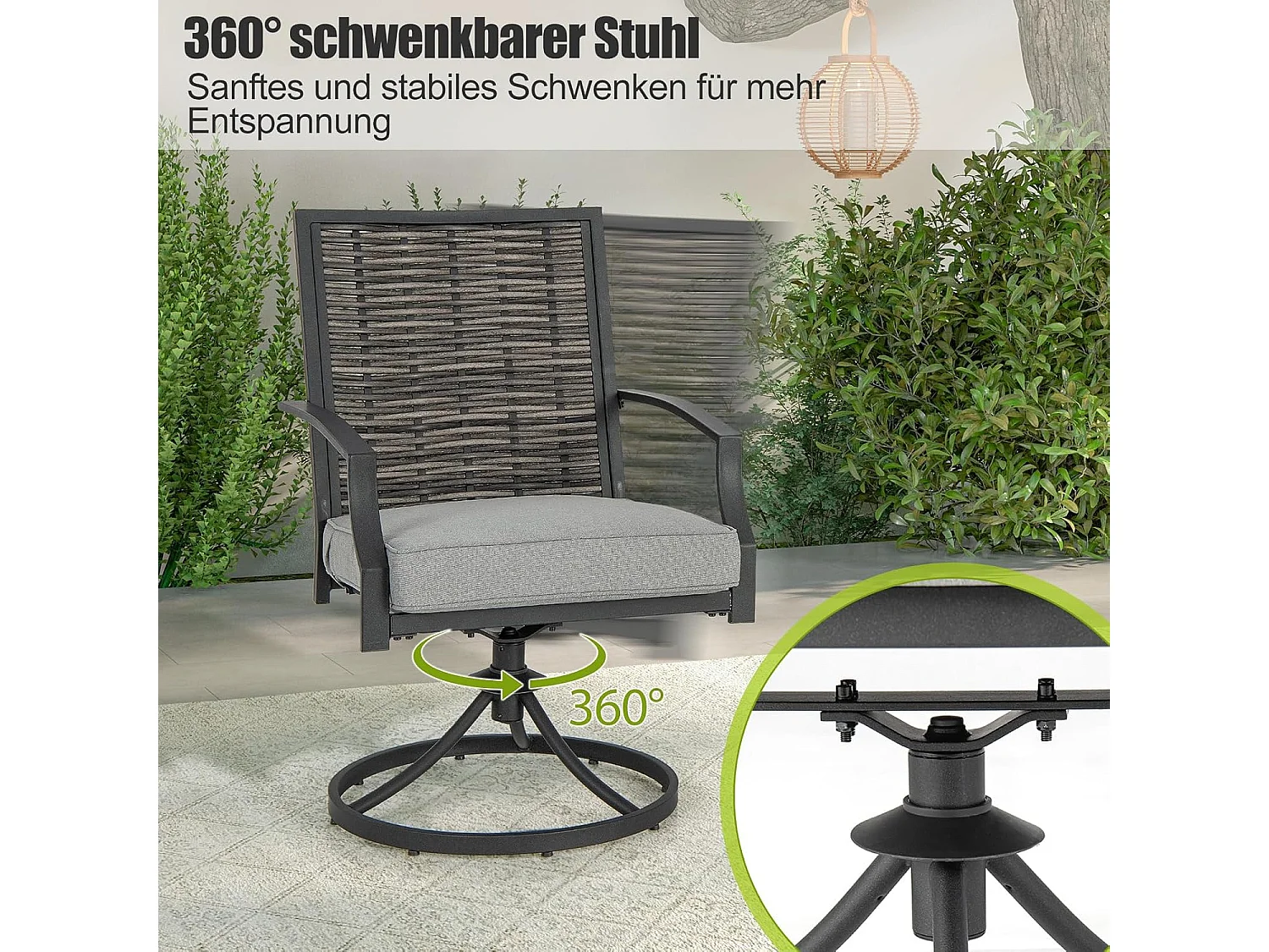 Rotan tuinmeubelset, balkonmeubelen incl. 2 stoelen met draaifunctie, kussen & tafel, balkonset, terrasmeubels, tuingarnituur, zitgroep voor tuin, balkon, terras