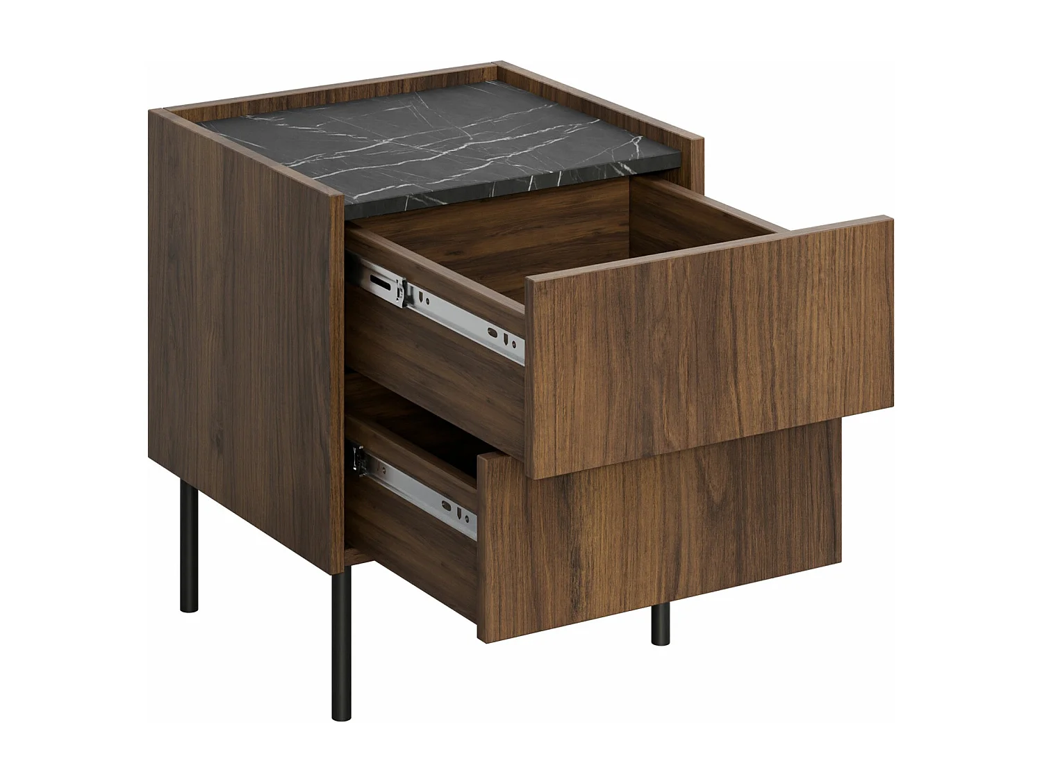 Table de chevet Comfivo Belviro 106, Noyer|Marbre noir, 50x40x37cm, Stratifié