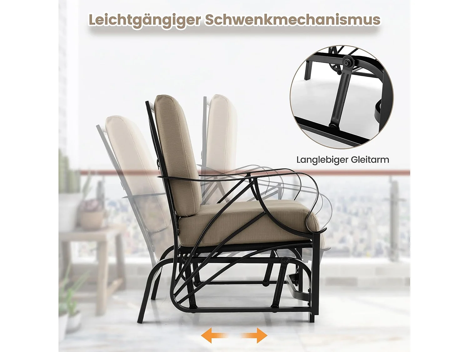 Schommelstoel, metaal, bruin, 73 x 66,5 x 89 cm ZB33392