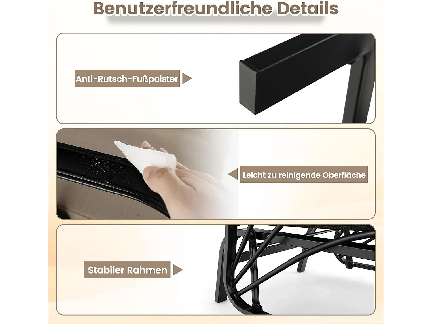 Schommelstoel, metaal, bruin, 73 x 66,5 x 89 cm ZB33392