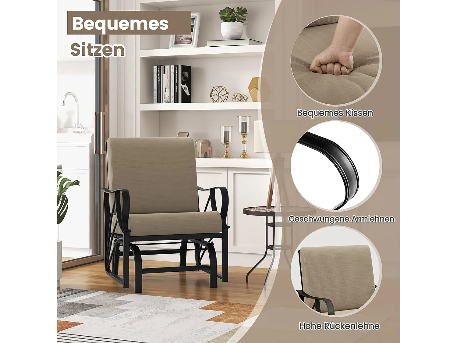 Schommelstoel, metaal, bruin, 73 x 66,5 x 89 cm ZB33392