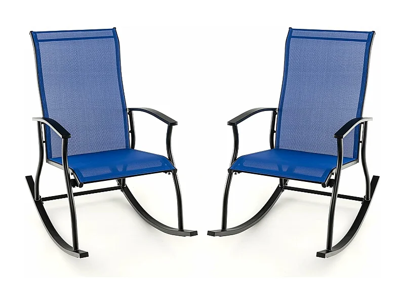 Set van 2 schommelstoelen, schommelstoelen met hoge rugleuning en ademende zitstof, tuinstoelen voor tuin, veranda, zwembad, blauw ZB33510