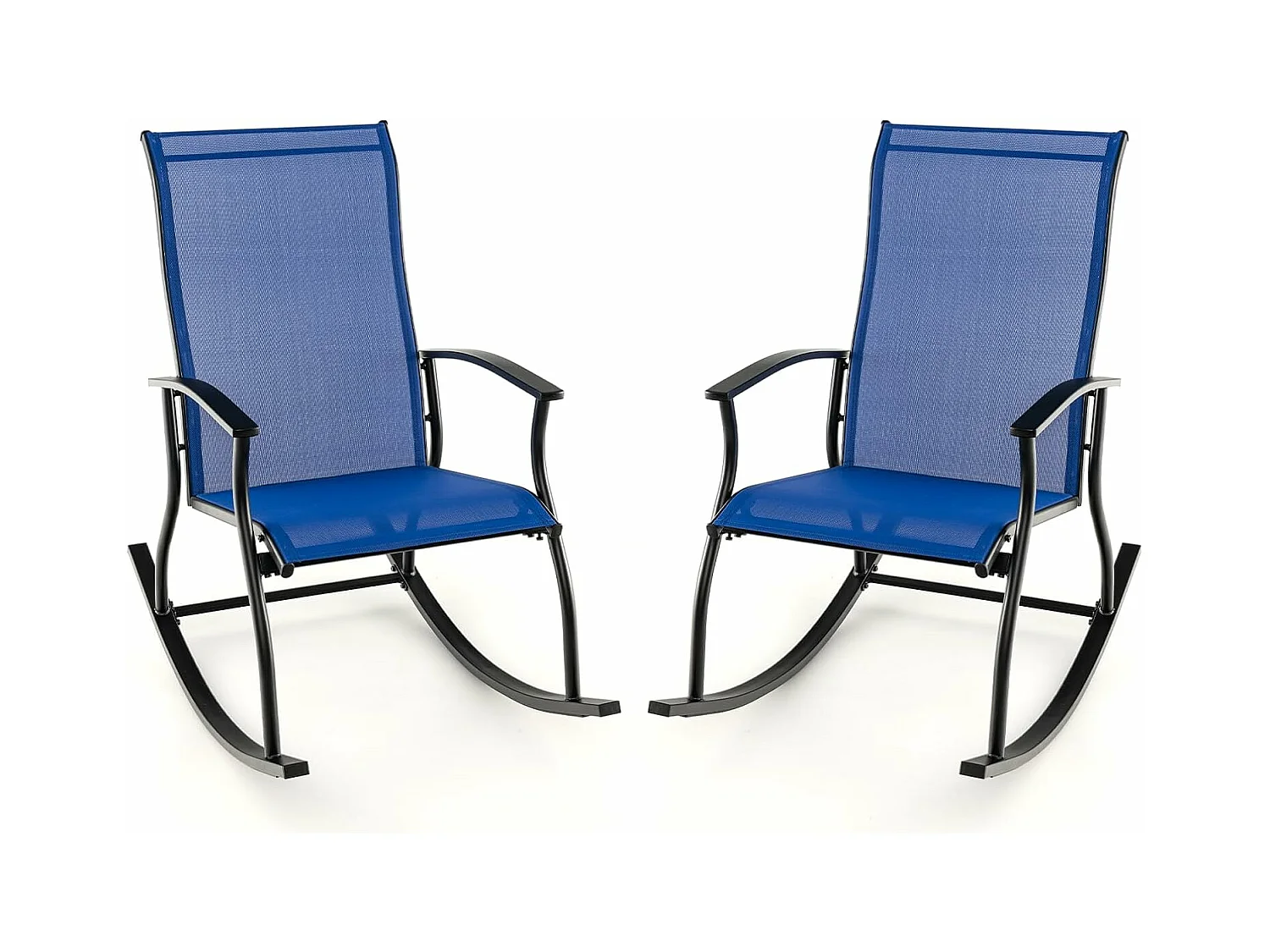 Set van 2 schommelstoelen, schommelstoelen met hoge rugleuning en ademende zitstof, tuinstoelen voor tuin, veranda, zwembad, blauw ZB33510