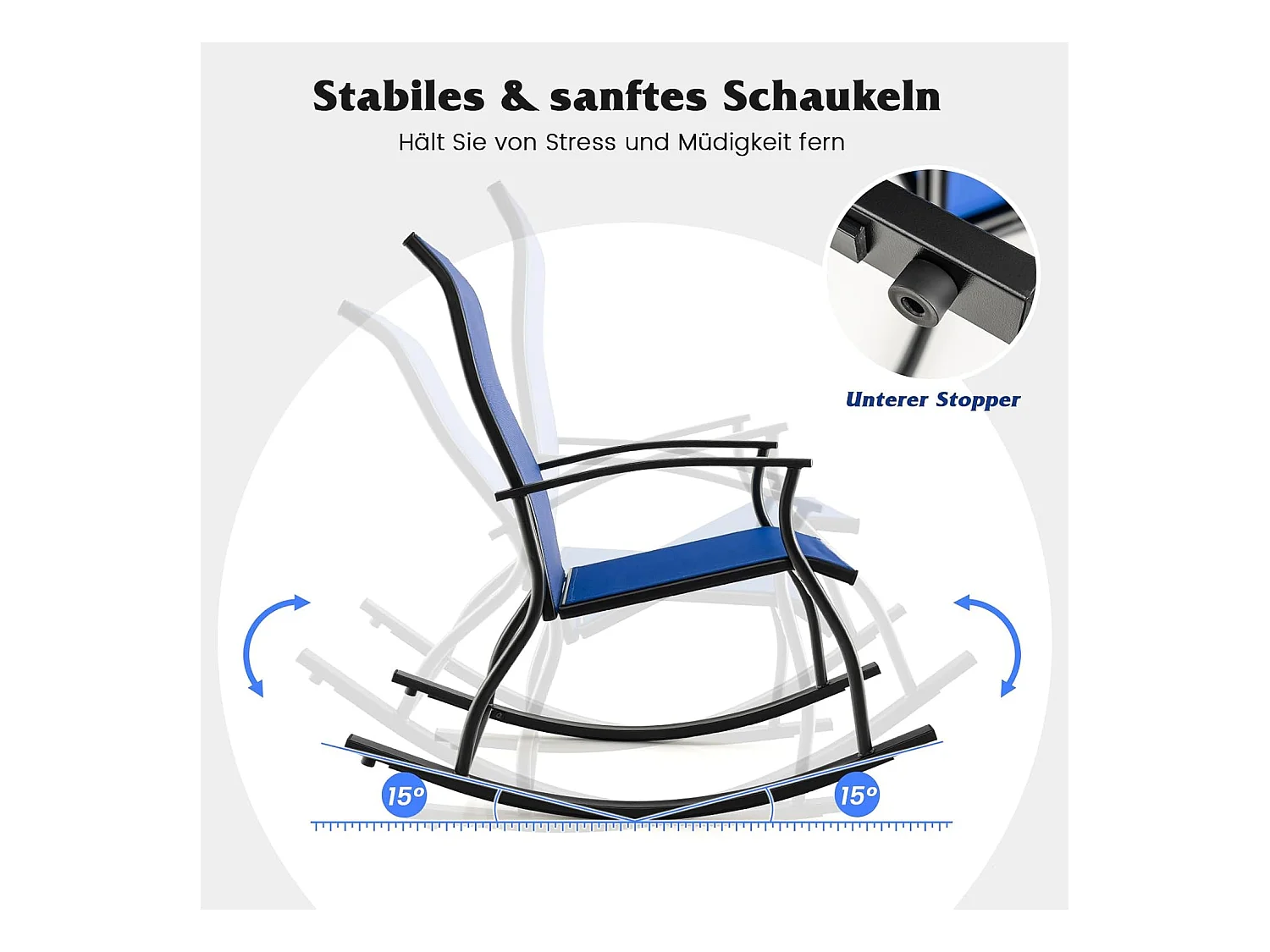 Set van 2 schommelstoelen, schommelstoelen met hoge rugleuning en ademende zitstof, tuinstoelen voor tuin, veranda, zwembad, blauw ZB33510