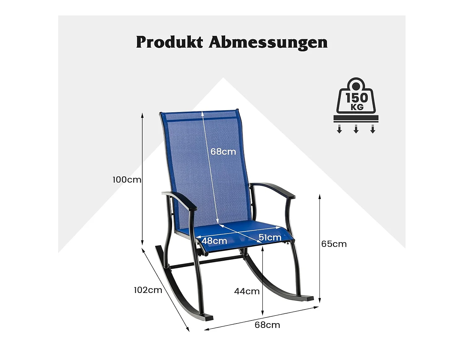 Set van 2 schommelstoelen, schommelstoelen met hoge rugleuning en ademende zitstof, tuinstoelen voor tuin, veranda, zwembad, blauw ZB33510