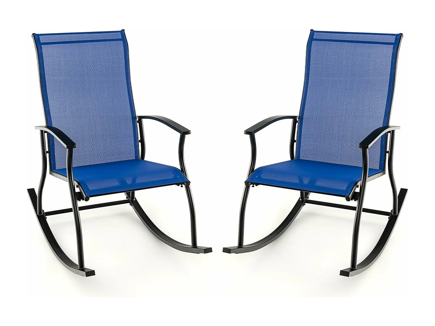 Set van 2 schommelstoelen, schommelstoelen met hoge rugleuning en ademende zitstof, tuinstoelen voor tuin, veranda, zwembad, blauw ZB33510