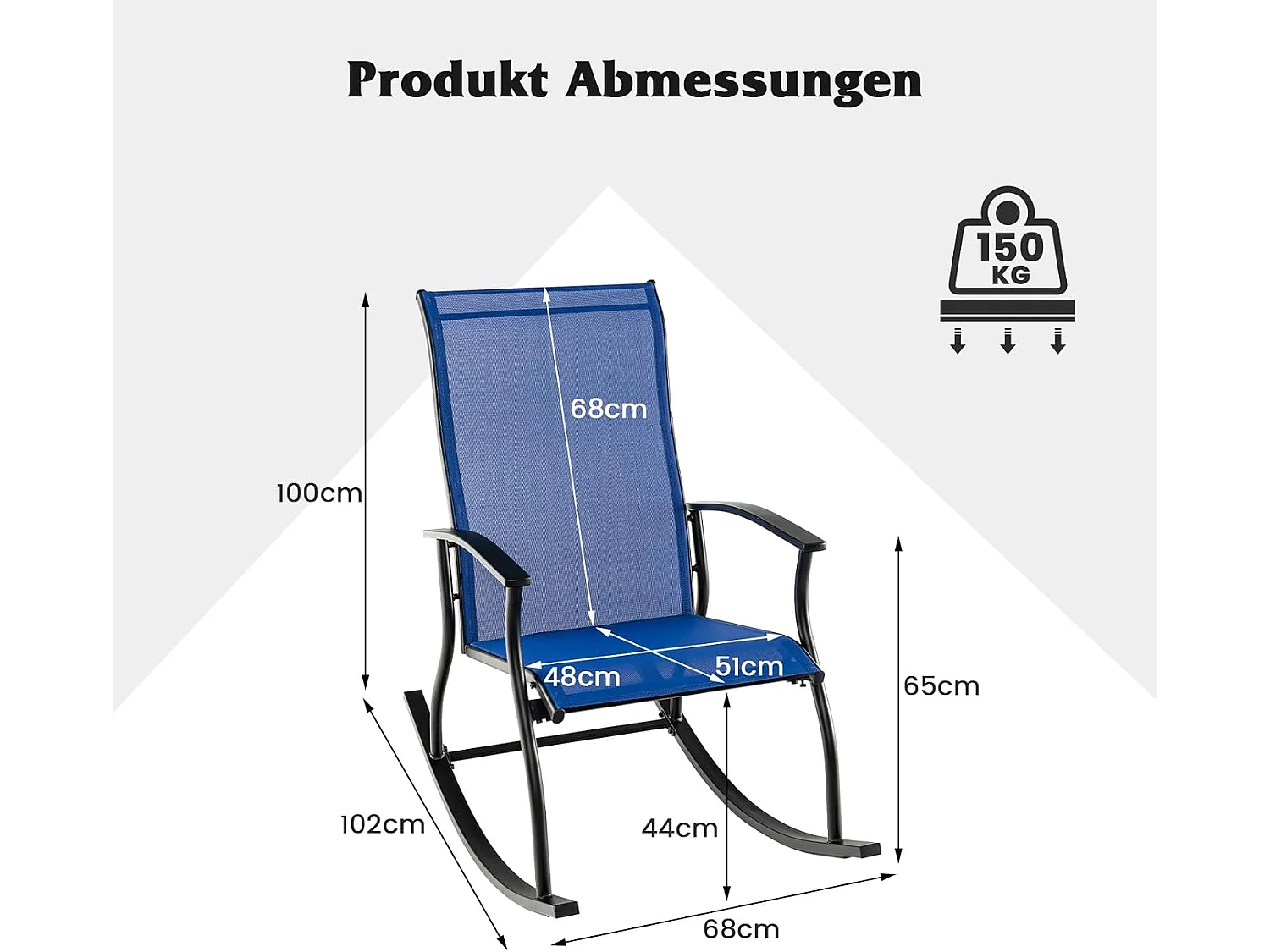 Set van 2 schommelstoelen, schommelstoelen met hoge rugleuning en ademende zitstof, tuinstoelen voor tuin, veranda, zwembad, blauw ZB33510