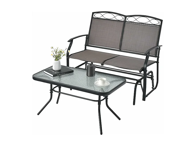 2-zits schommelbank met salontafel, tuinbank van textiel, zitbank, balkonmeubelset, tuinmeubelset, balkonset, zitgroep voor tuin, balkon, erf ZB32174