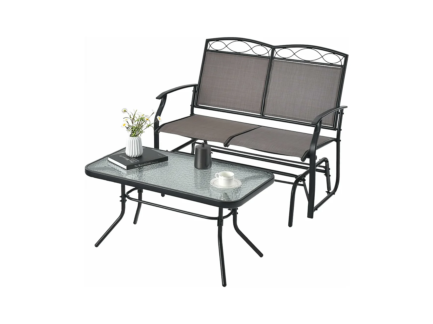 2-zits schommelbank met salontafel, tuinbank van textiel, zitbank, balkonmeubelset, tuinmeubelset, balkonset, zitgroep voor tuin, balkon, erf ZB32174