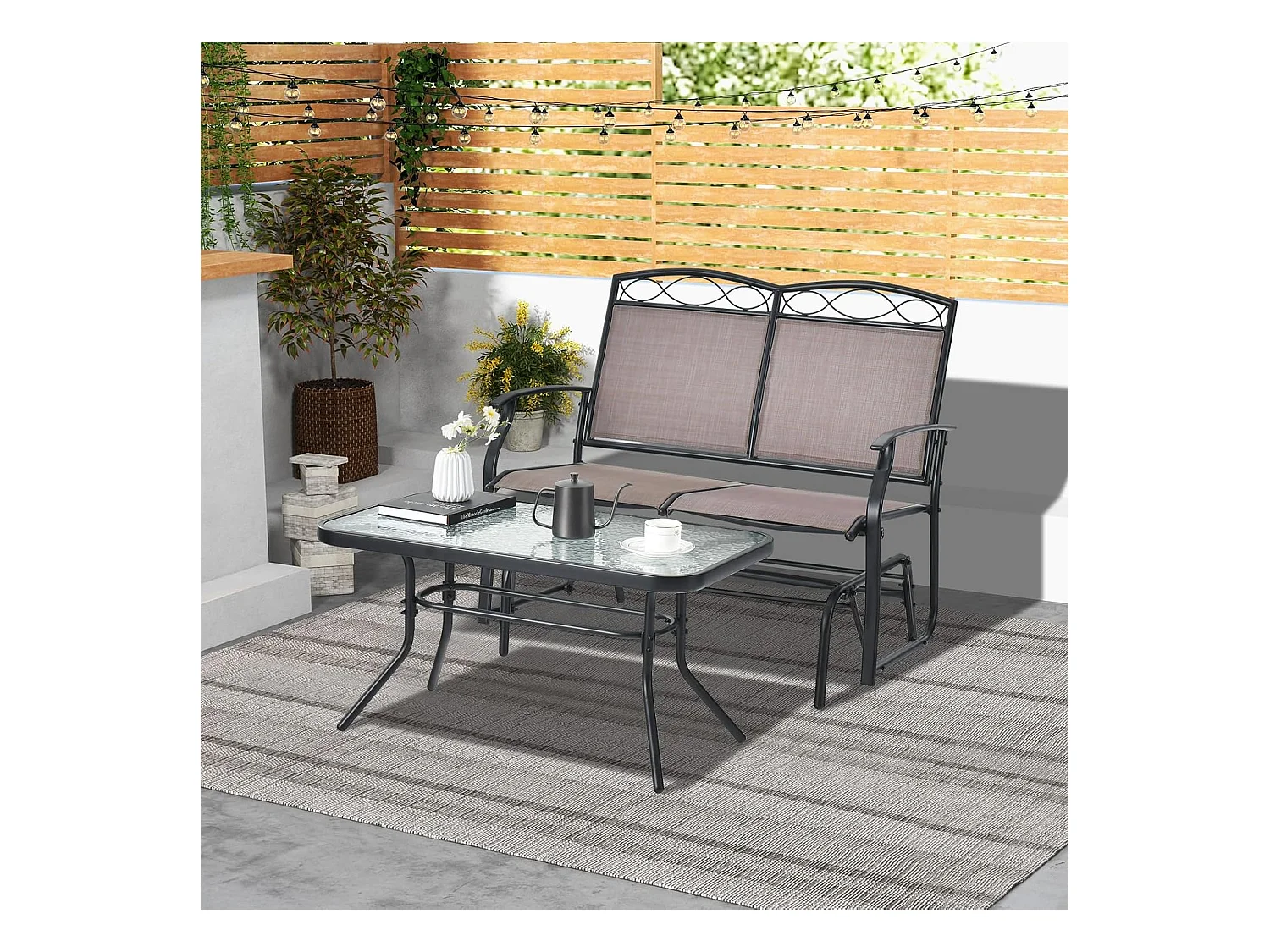 2-zits schommelbank met salontafel, tuinbank van textiel, zitbank, balkonmeubelset, tuinmeubelset, balkonset, zitgroep voor tuin, balkon, erf ZB32174