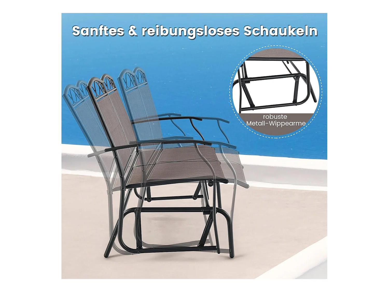 2-zits schommelbank met salontafel, tuinbank van textiel, zitbank, balkonmeubelset, tuinmeubelset, balkonset, zitgroep voor tuin, balkon, erf ZB32174