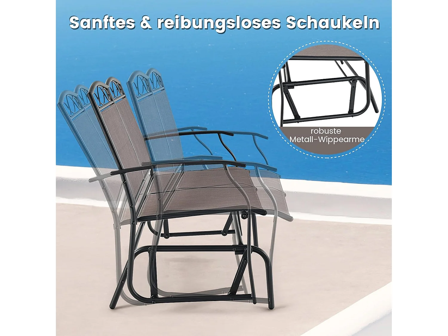 2-zits schommelbank met salontafel, tuinbank van textiel, zitbank, balkonmeubelset, tuinmeubelset, balkonset, zitgroep voor tuin, balkon, erf ZB32174