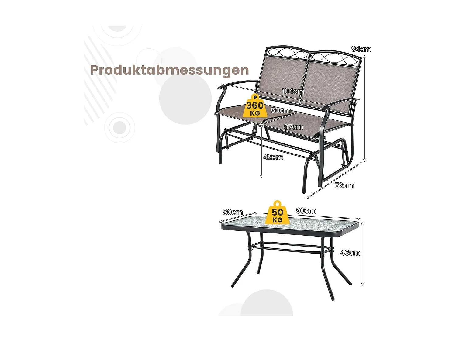 2-zits schommelbank met salontafel, tuinbank van textiel, zitbank, balkonmeubelset, tuinmeubelset, balkonset, zitgroep voor tuin, balkon, erf ZB32174