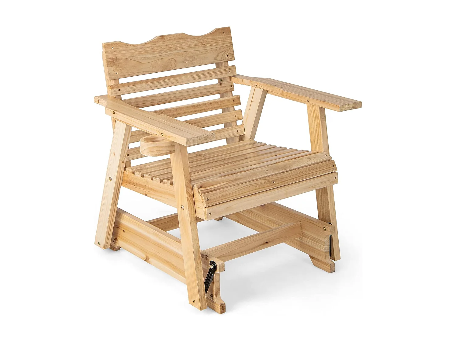 Schommelstoel van hout, tuinstoel met bekerhouder, 150 kg draagvermogen, relaxstoel voor tuin, balkon, terras ZB32942