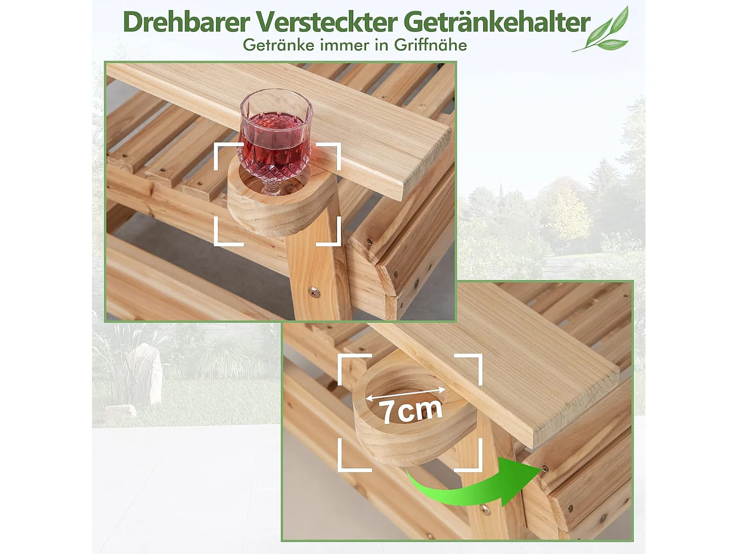 Schommelstoel van hout, tuinstoel met bekerhouder, 150 kg draagvermogen, relaxstoel voor tuin, balkon, terras ZB32942