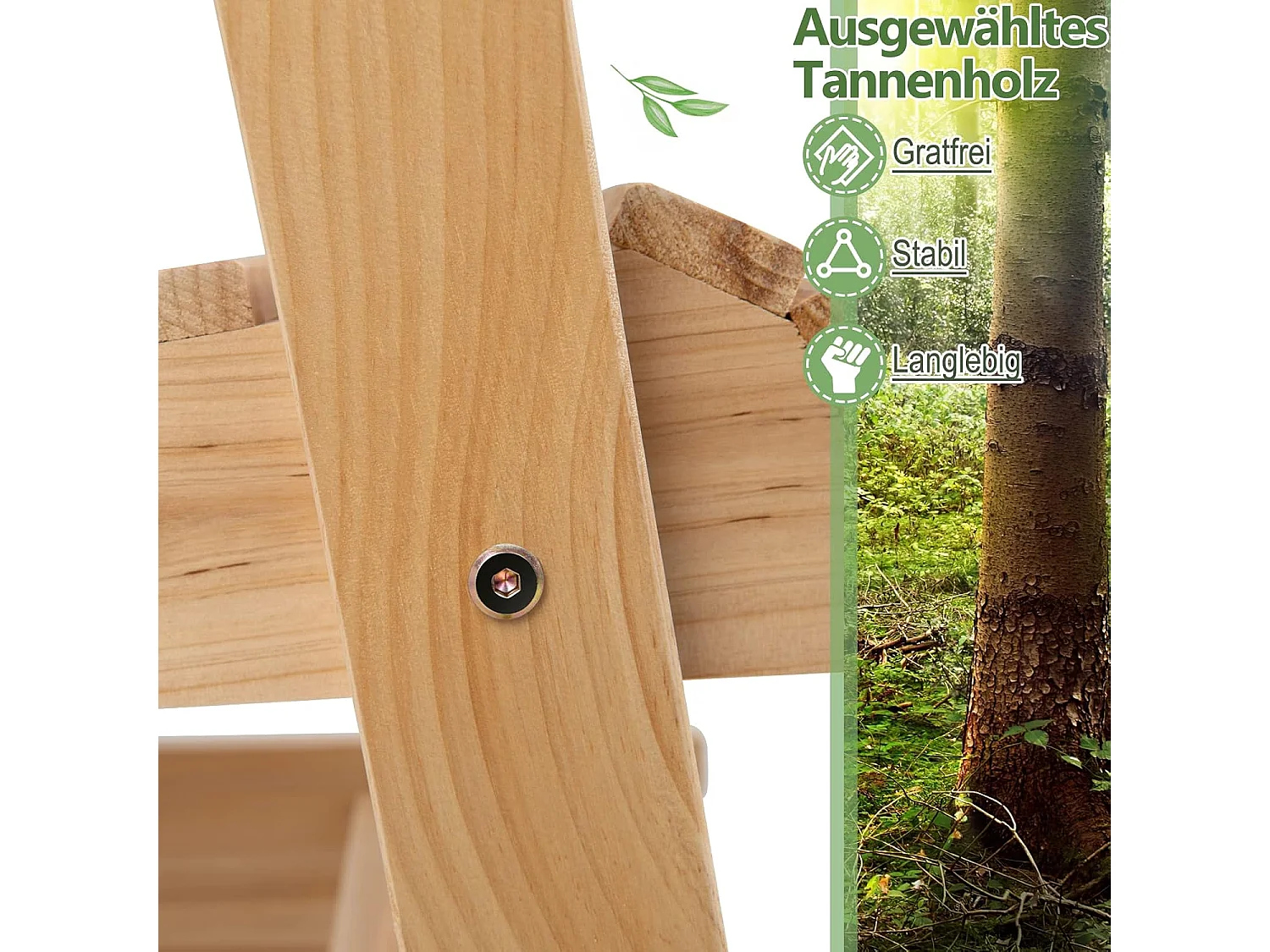 Schommelstoel van hout, tuinstoel met bekerhouder, 150 kg draagvermogen, relaxstoel voor tuin, balkon, terras ZB32942